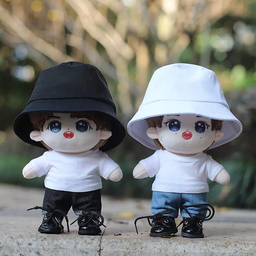 niannyyhouse Doll Clothing Set 20cm Fisherman's Hat T-Shirt Jeans 3-Piece Outfit for Baby Dolls