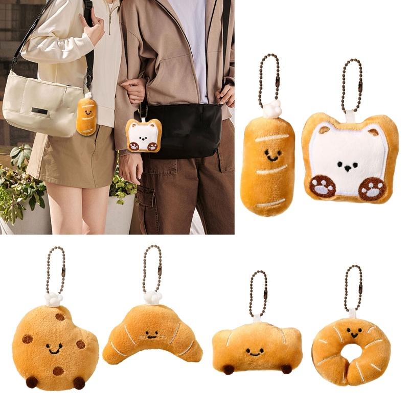 2Pcs Miniature Bread Plushie Keychain Portable Food Themed Bag Accessory Fun Stuffed Toy Bags Pendant for Student