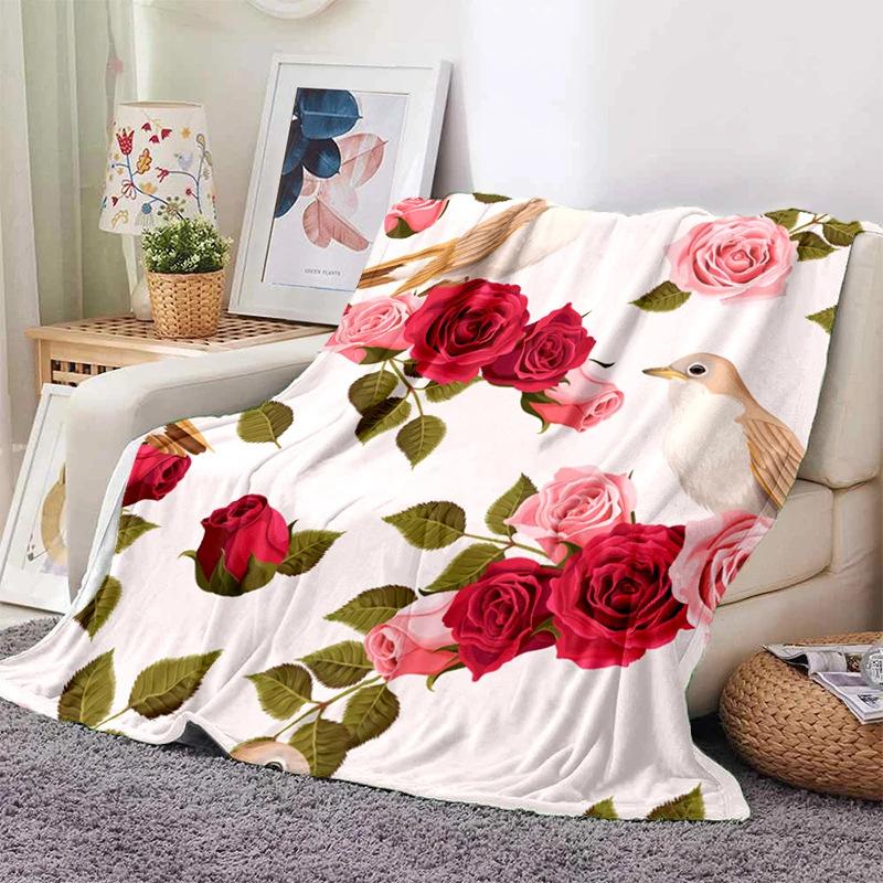 Pink Rose Flowers Printed Blanket for Sofa Bed Travel Camping Living Room Office Conditioning Blanket for All Seasons Gifts