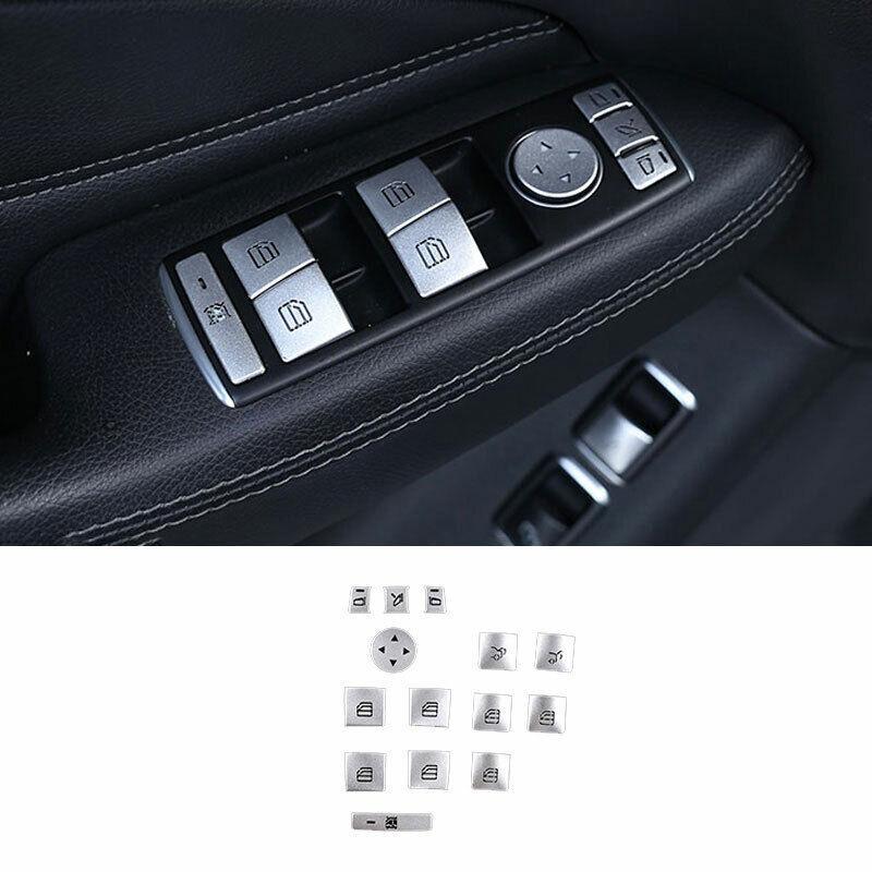 For Benz GLK 2009-2015 Silver Aluminum Window Switch Button Garnish Sticker 14X