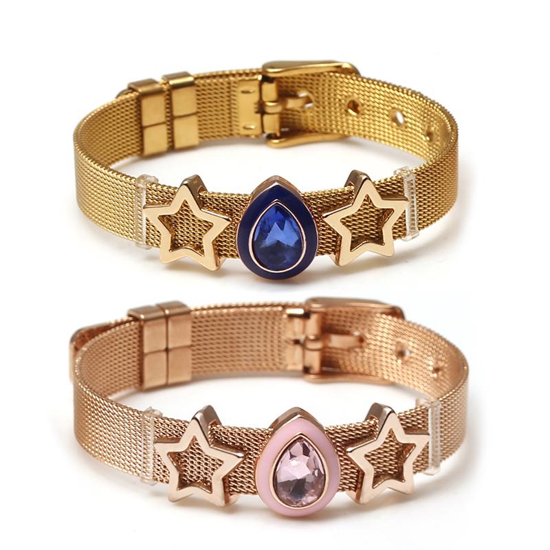 Bracelets Steel Mesh Twotone Stainless For Women Men Golden Love Heart Beaded 10mm Ribbon Mesh Bracelet Bangle Gifts
