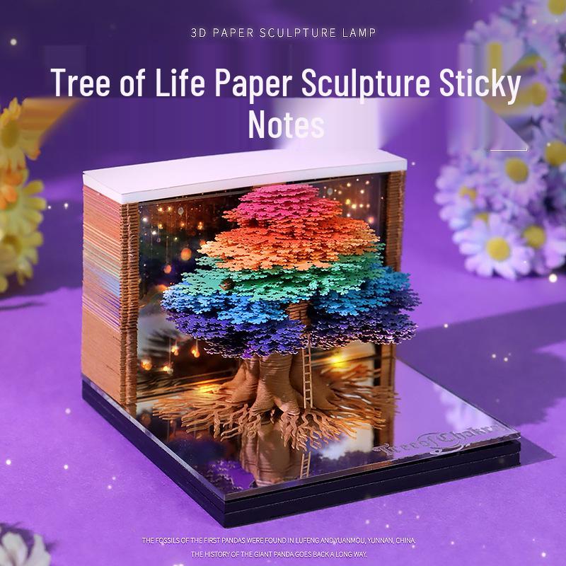 Tree of Life 3D Paper Carving Calendar and Sticky Notes Desk Ornament