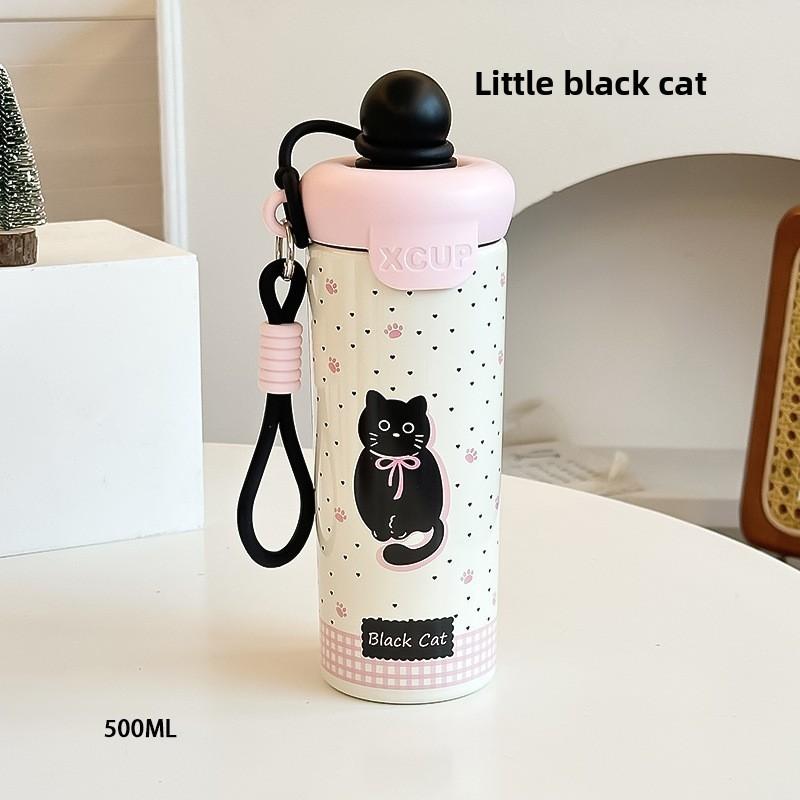 

Print Animal Kitten Insulated Mug With Carry Strap Leakproof Cover Travel For Pink Cat