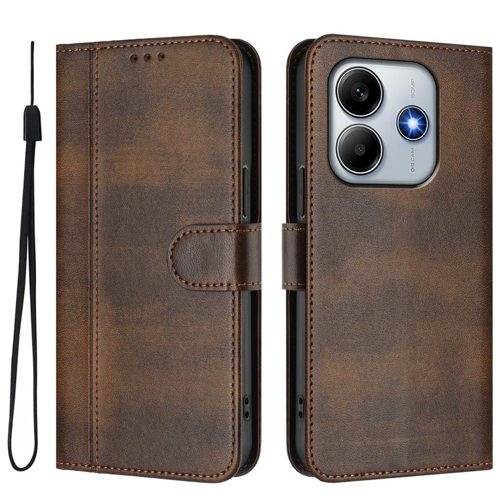 Für Xiaomi Redmi Note 14 4G (164,84 x 78,15 x 8,16 mm) Hüllen Brieftasche Ständer Retro Textur Leder Handyhülle mit Lanyard