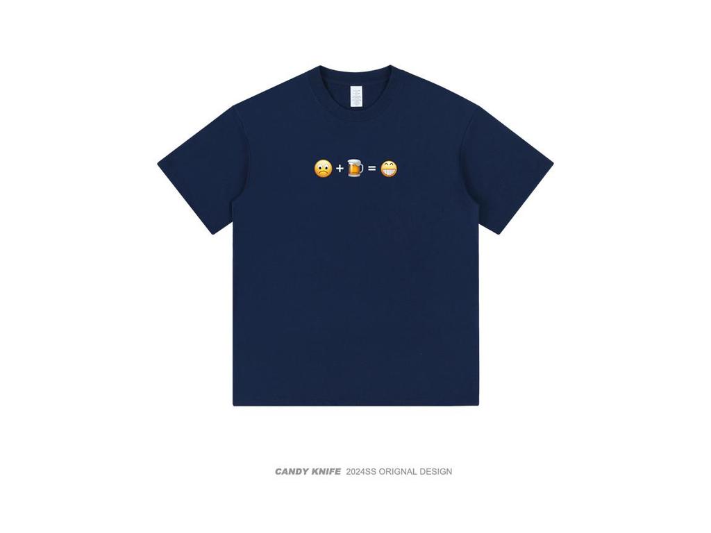 Happy Emoji Unisex Loose Short Sleeve T-Shirt - Summer Trendy Hong Kong Style, Pure Cotton