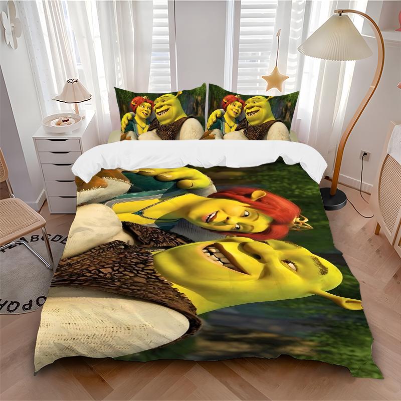 3Pcs Shrek Princess Fiona Adventure Bedding Set Soft Fabric Duvet Cover Pillowcases Home Xmas Halloween Gift 1 Duvet Cover 2 Pillowcase S1407