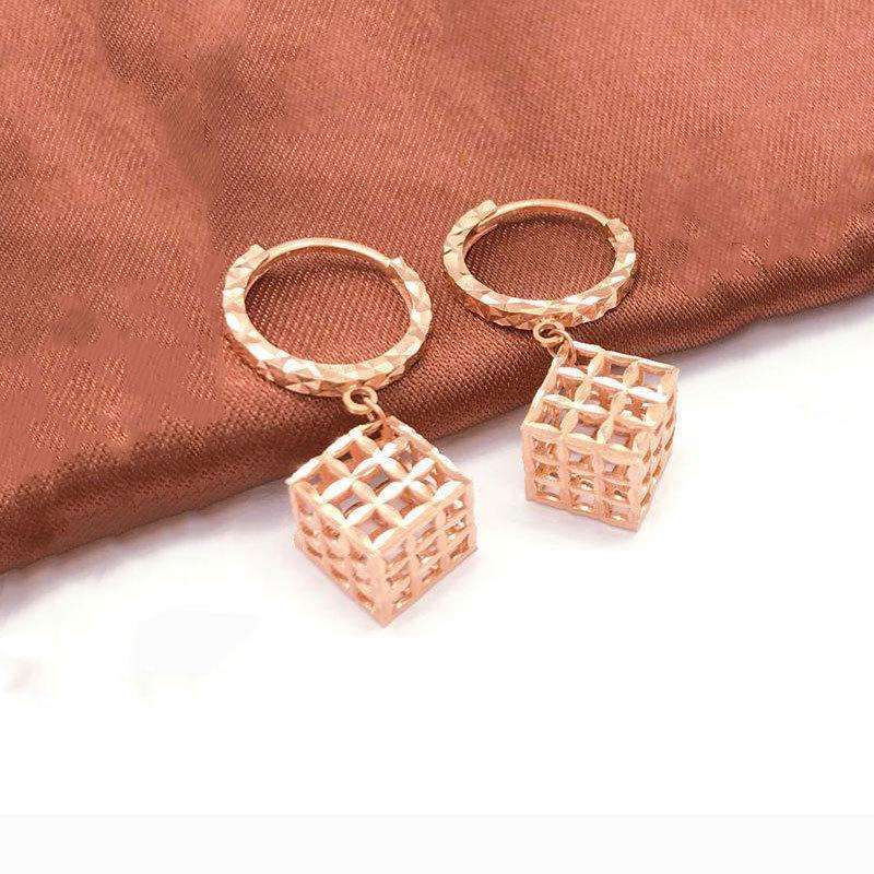 Rose Gold Plated Hollow Square Ear Buckle Simple Trend Fashion Purple Gold Color Gold Earrings
