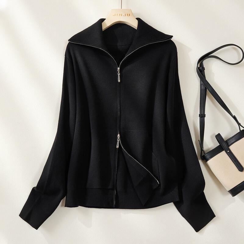 Jinjuan Women s Mulberry Silk Wool Blend Lapel Cardigan F/165/88A