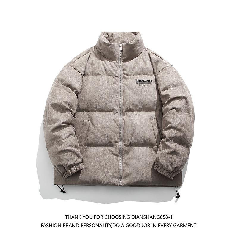 

American Retro Winter Suede Stand Collar Printed Cotton Jacket - Casual, Loose-Fitting, Trendy Outerwear 4XL сірий колір
