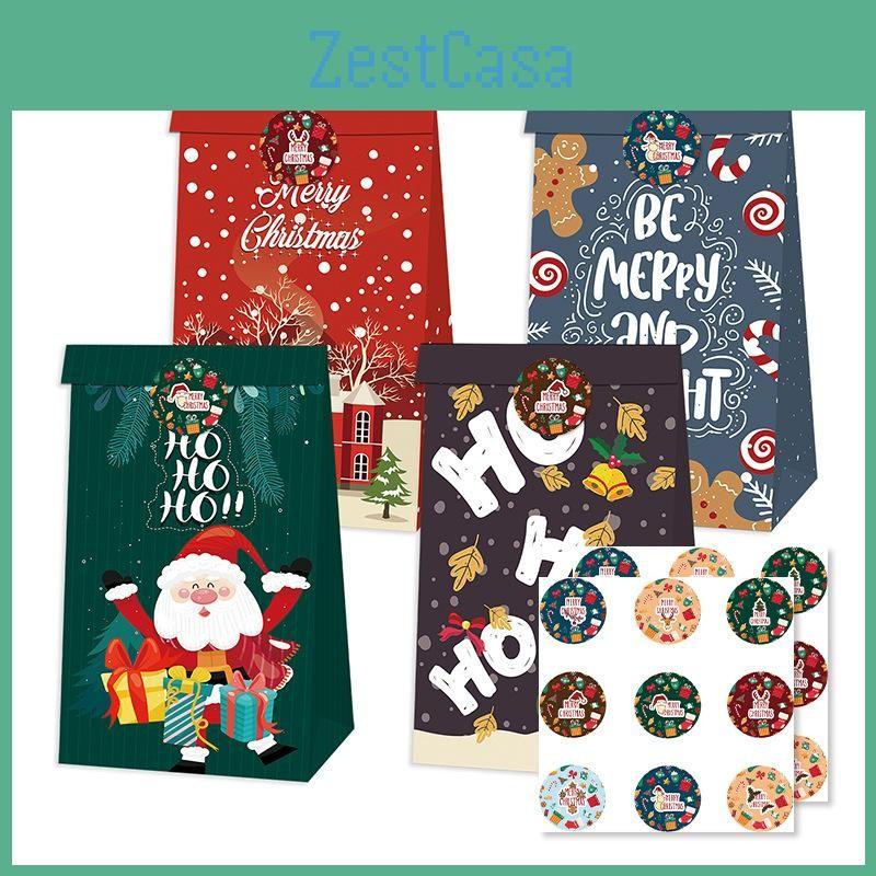 Paper Christmas Decor Bags With Santa Claus Gingerbread Man Print For Daily