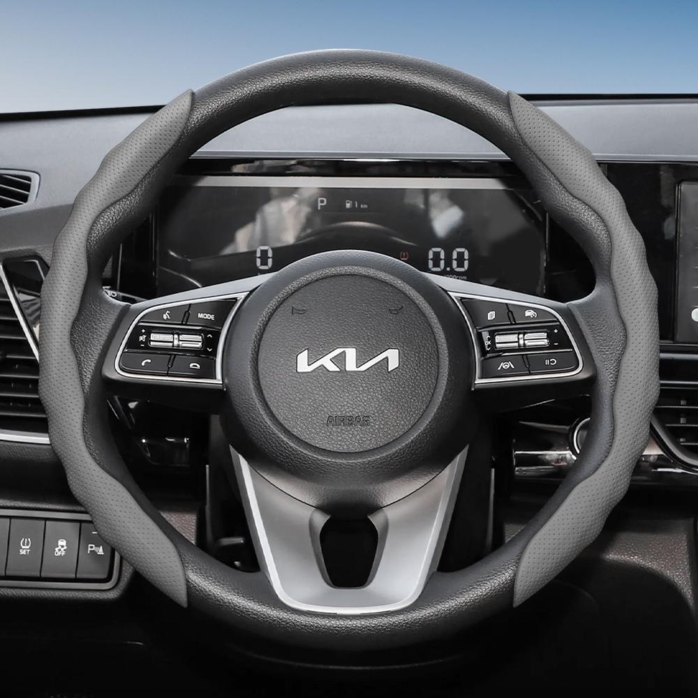 Suitable for Kia Steering Wheel Cover with Wavy Sports Design, Breathable Leather, Segmented Anti-Slip, Sweat-Absorbing Protective Cover for Ceed,