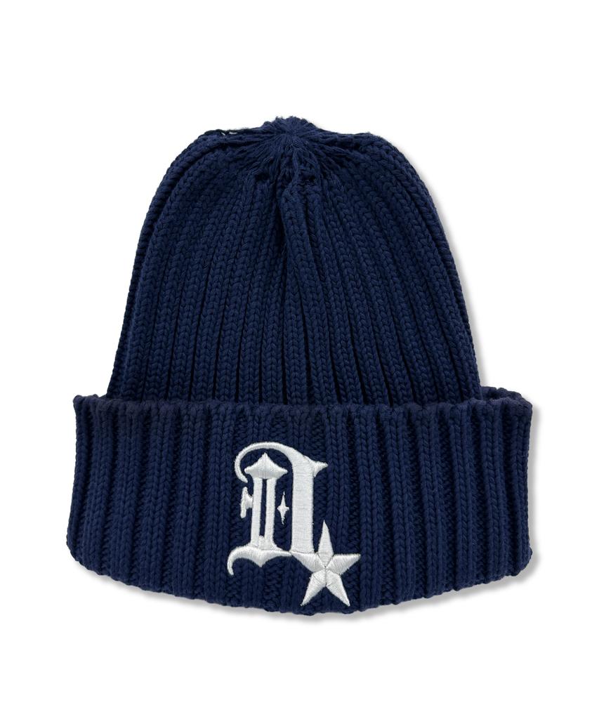 Damiswi Ribbed D Symbol Cotton Beanie_Navy
