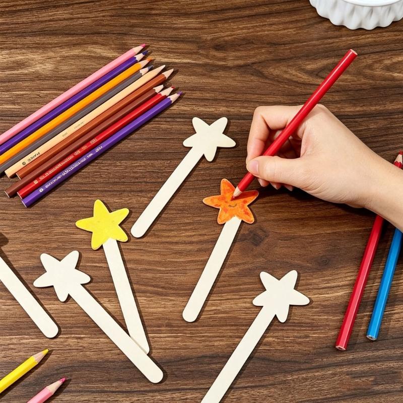 60Pcs Wooden Five Point Star Wand Slices Unfinished Wood Star Wand For Kid Adult Painting Kid Birthday Christmas Party