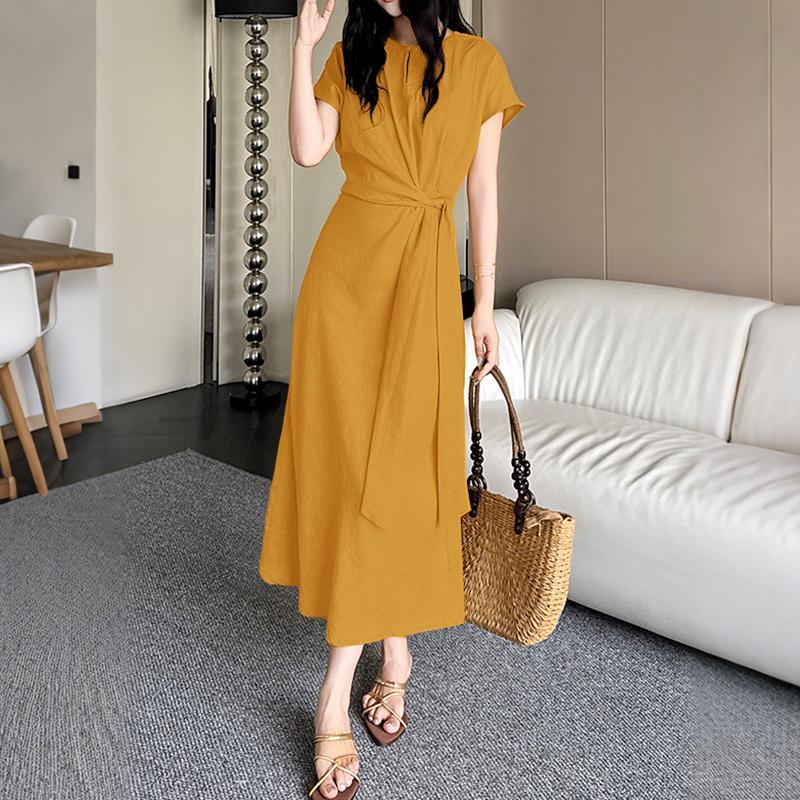 

ZANZEA Женское повседневное летнее платье с круглым вырезом и короткими рукавами 2XL жёлтый