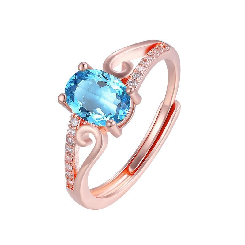 

Кольцо женское Oval Lake Sapphire простое и универсальное, модное, открывающееся кольцо из розового золота с микролатунным покрытием