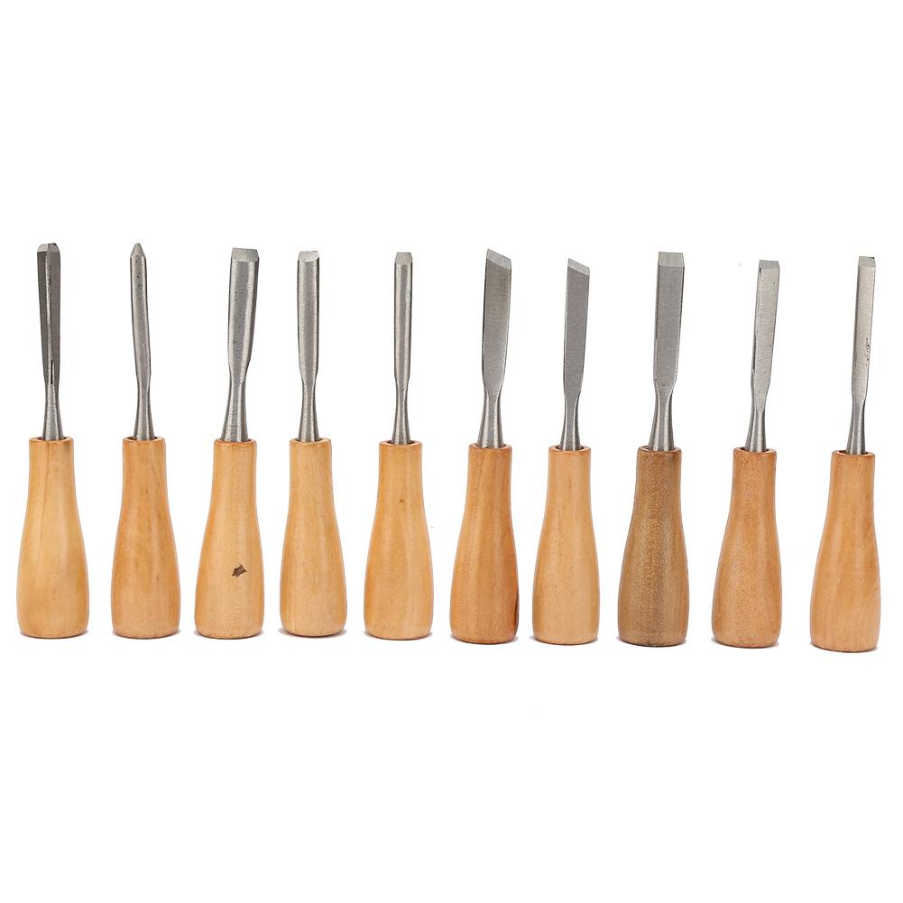 10Pcs High Hardness Wood Handle Carving Knife Chisel Kit Set Woodworking Hand Tool