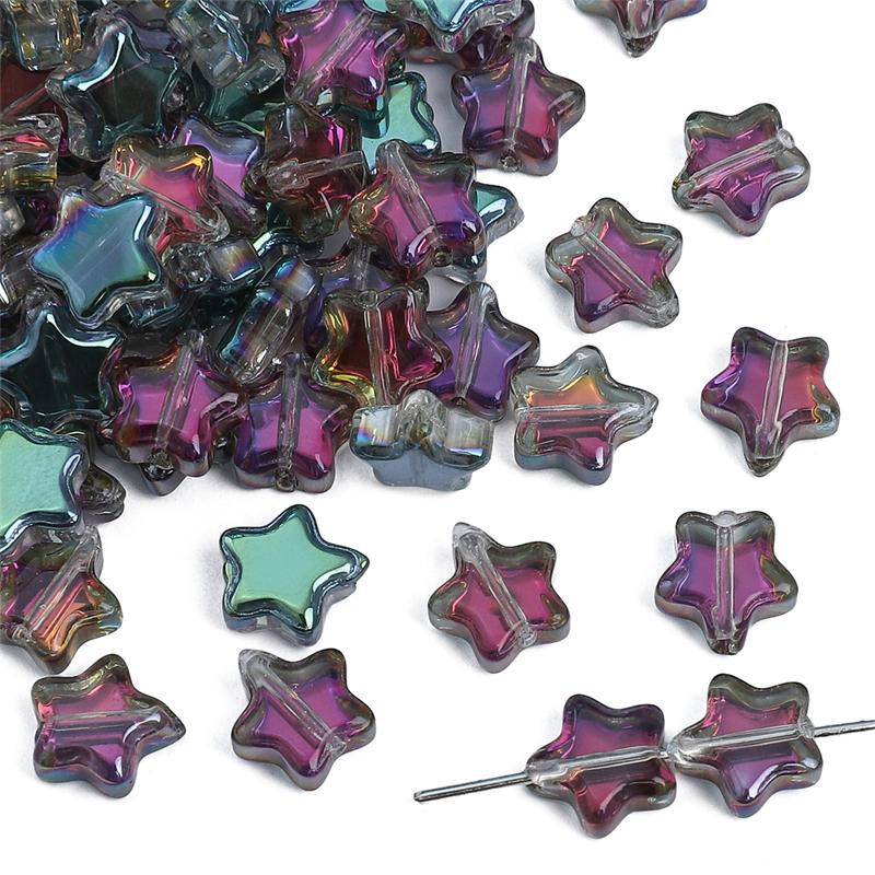 10 stk Pentagram krystallglassperler belagte fargede løse avstandsperler for DIY-kjede armbånd smykker