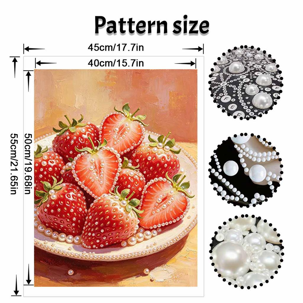 5D Framed Pearl Painting Kit Fresh Strawberry Pattern Sparkling Bead Art Canvas Ready to Display Romantic Home Decor Gift Exquisite Kitchen Wall Decor