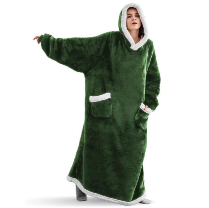 Pătură TV purtabilă caldă de toamnă iarnă pentru bărbați și femei, halat flanel cu buzunare, lejer, casual, cu glugă, îmbrăcăminte de casă