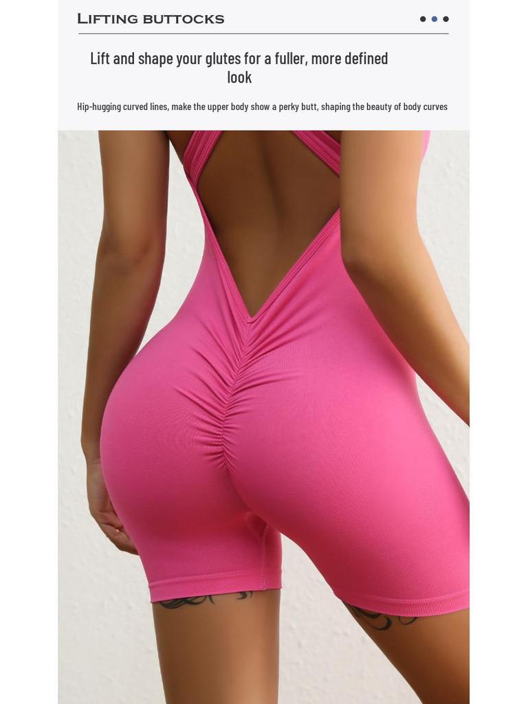 Y2K Zipper Back V-Peach Hip Sports Yoga Jumpsuit