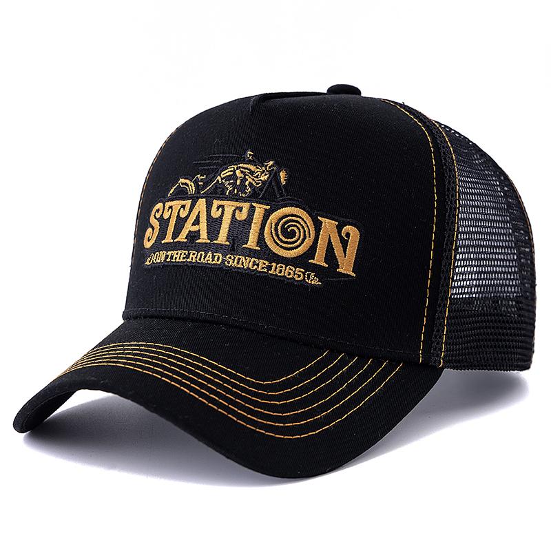 Unisex Mesh Trucker Klobouk Letní prodyšná čepice Vyšívací vzor dopisů Streetwear Baseballová čepice