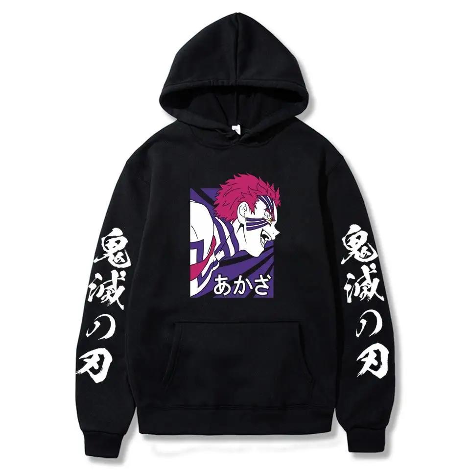 Tegneserie Demon Slayer hettegensere Japansk anime Kimetsu No Yaiba Harajuku Akaza sweatshirts Oversized vinterhettegensere