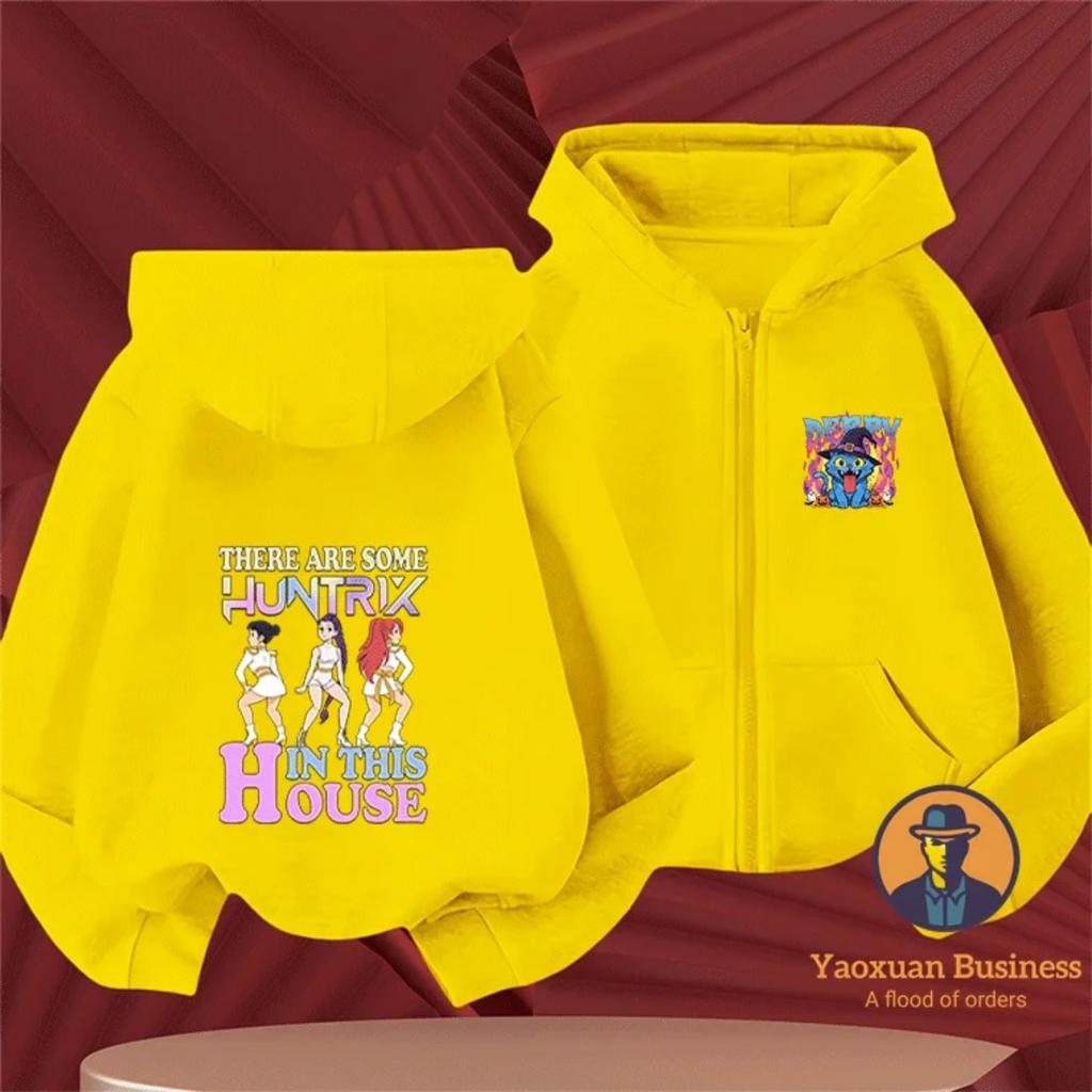 Fashionable KPop Demon Hunters Kids Boys Little Girls Zip Up Hoodie Cute Printed Cartoon Warm Windproof Autumn Winter Fashion