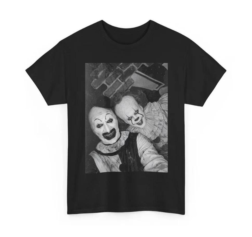 Art the Clown and Pennywise Shirt - Terrifier x IT Horror Movie Tee - Spooky Sca M