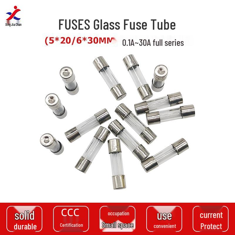 Glass Fuse Tubes: 5x20mm, 6x30mm, 250V, 0.2A, 3A, 10A, 20A