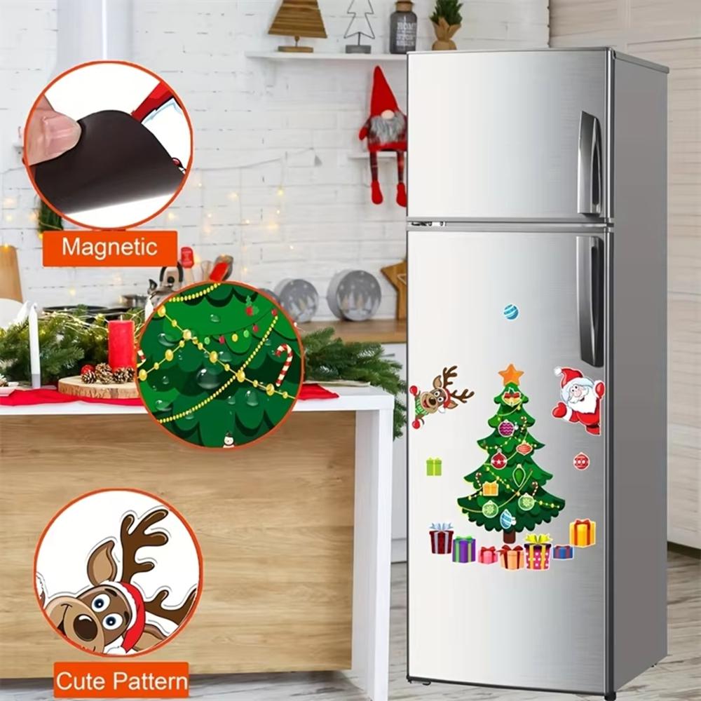 Magnetic Christmas Tree Fridge Door Decor With Santa Reindeer Holiday Magnets For Metal Refrigerator Garage Decoration