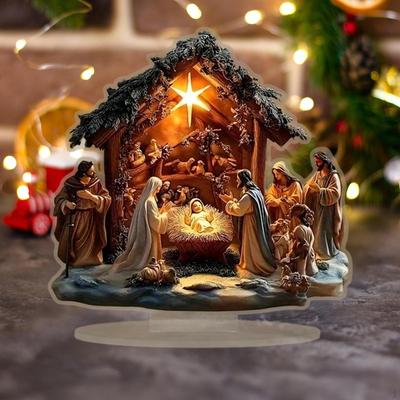 2D Jesus Geburt Deko Tischmittelstück mit Sockel Religiöses Geschenk Kunsthandwerk Weihnachten Krippenszene