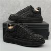 Fashion Luxury Trend Designer Men's Charm Black Rhinestones Lace Up Platform Causal Shoes Male Flats Moccasins Sports Walking Sneakers