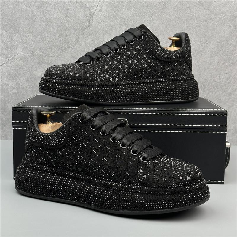 Fashion Luxury Trend Designer Men's Charm Black Rhinestones Lace Up Platform Causal Shoes Male Flats Moccasins Sports Walking Sneakers