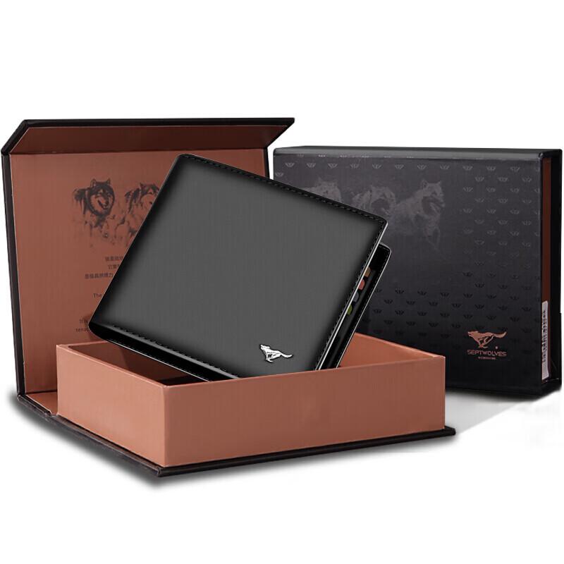 Мужской короткий кожаный кошелек Septwolves