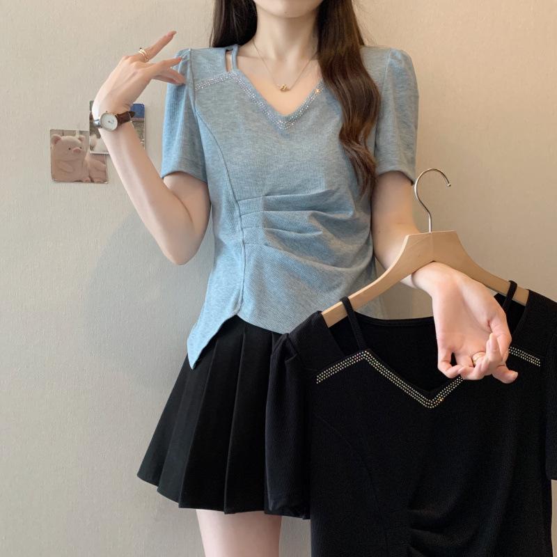 Plus Size Summer Slimming T-Shirt with Stylish Collar and Waist-Cinching Design XL чёрный