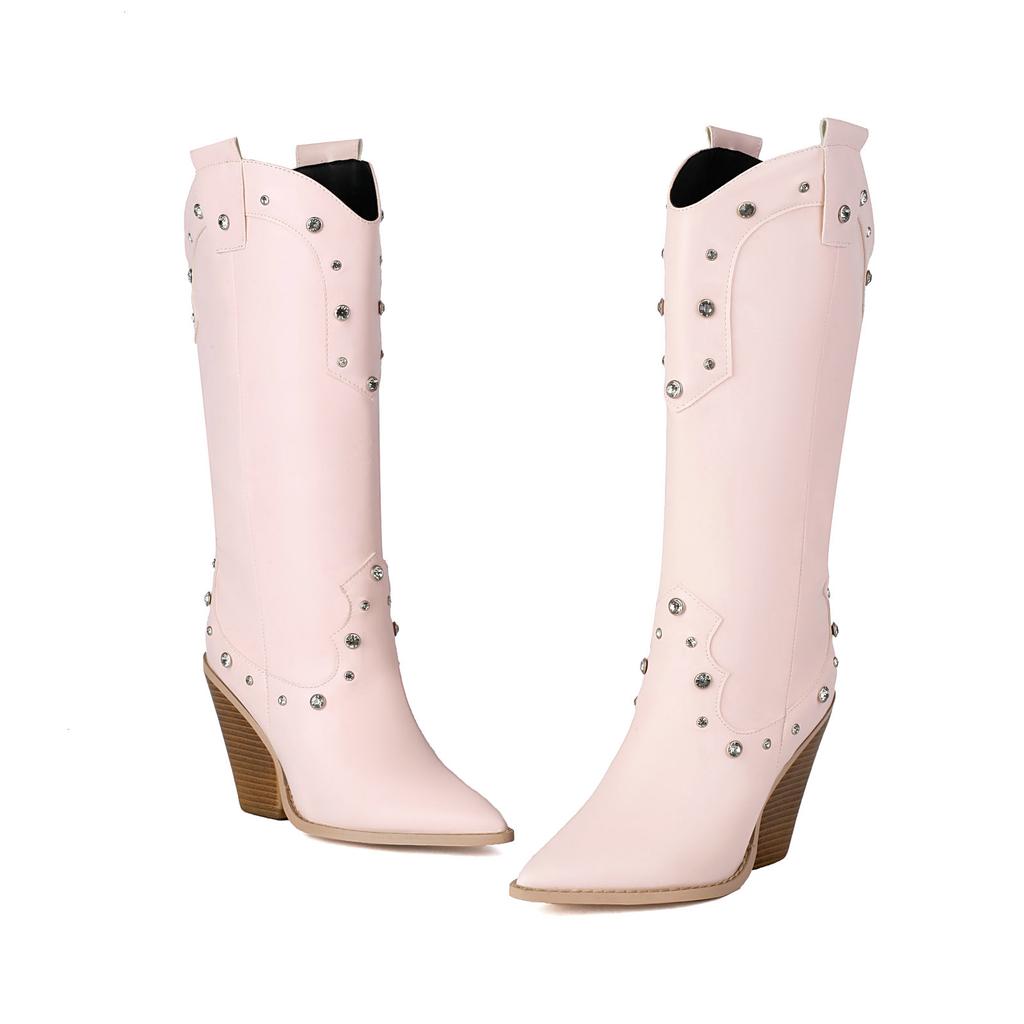 Damen Westernstiefel Crycle Mid-Calf Stiefel 9,5cm Ausschnittabsätze Schuhe Retro Lässiges Schuhwerk