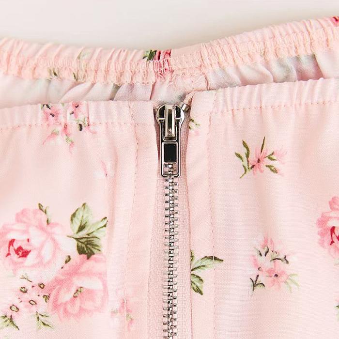 Ladies Spring Autumn Square Collar Sexy Bodycon Flower Printed Zipper Lace-Up Pullover Shirt Blouse Top