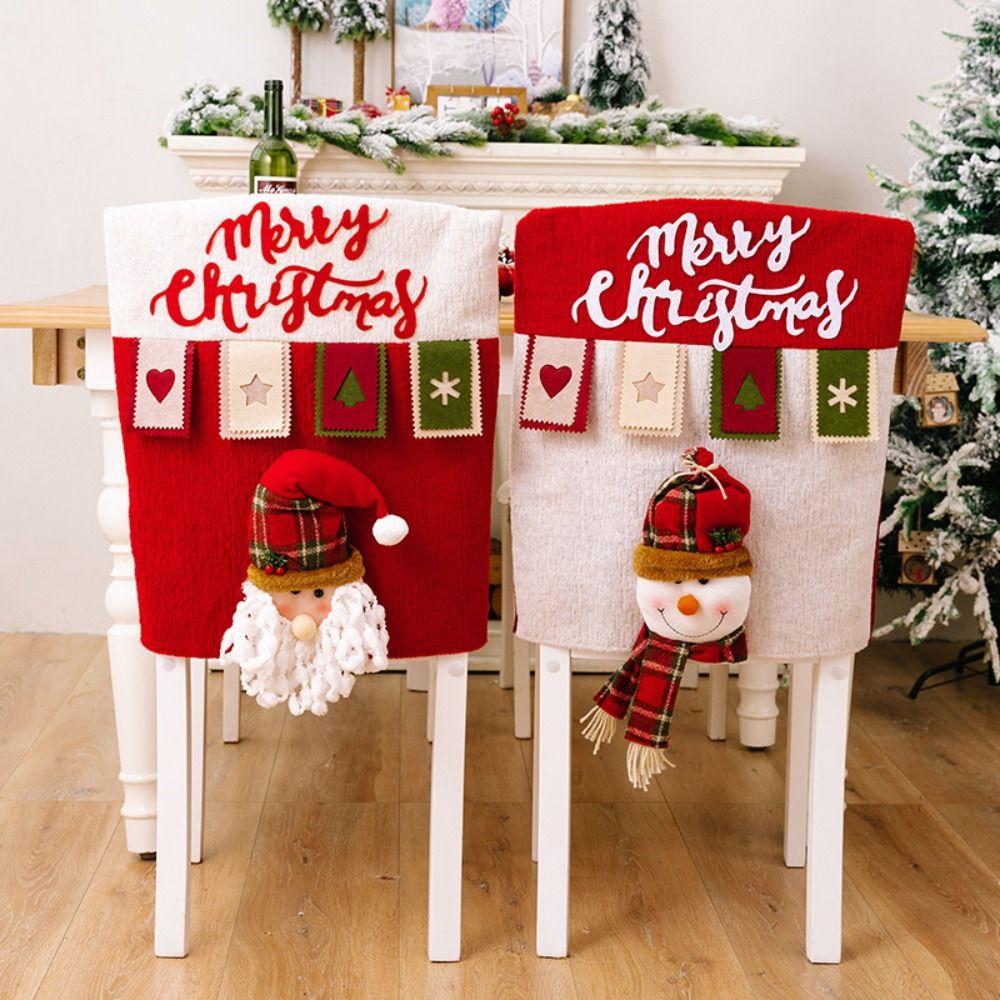 Cartoon Chair Back Covers Santa Claus Snowman Chair Protector Christmas Seat Cover  Home