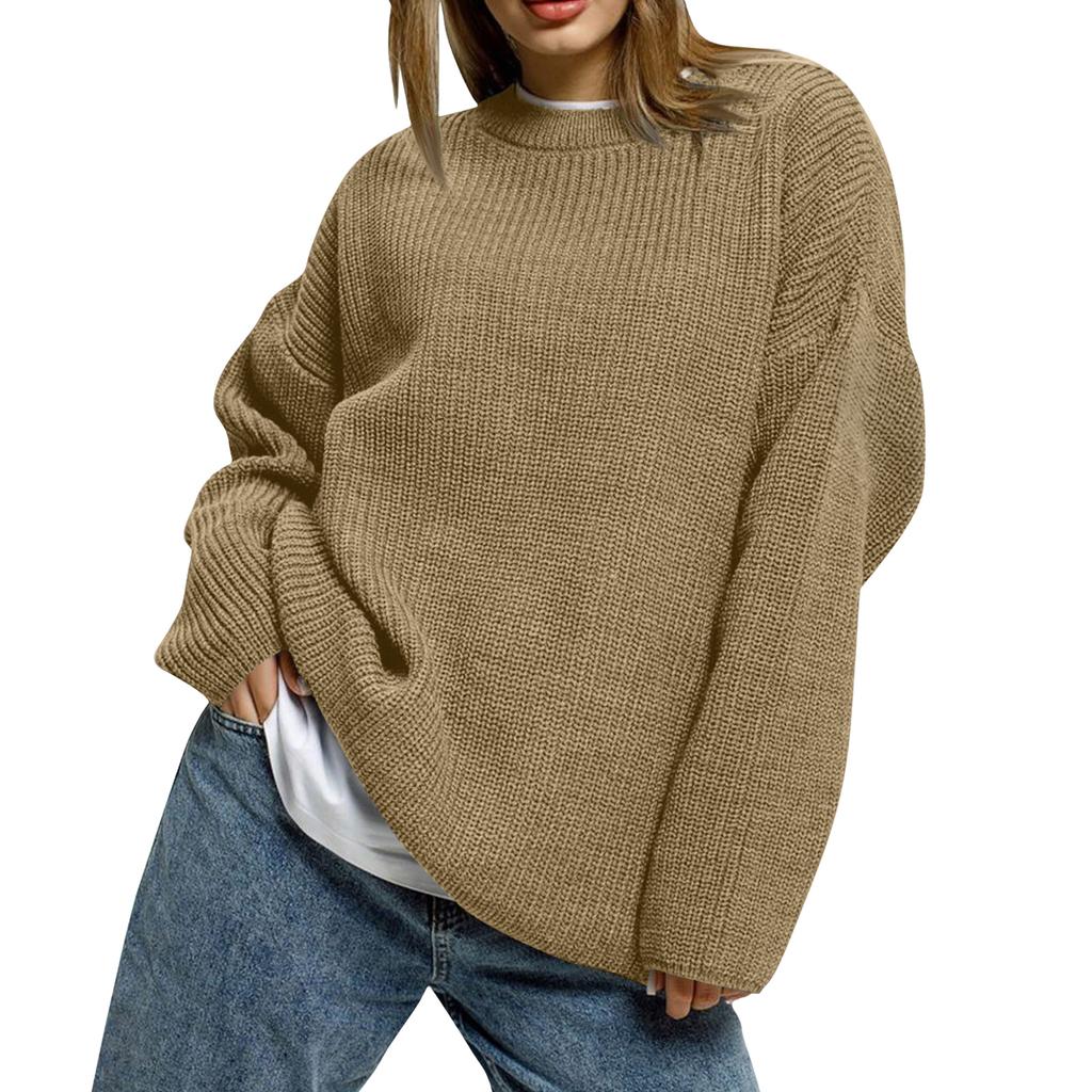 Women's Solid Color Loose Casual Long Sleeved Knitted Sweater Top Sweater