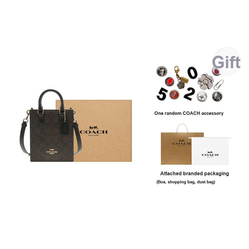 Coach N/S North/South 14 Classic Jacquard Logo Plaque Tote Bag Women Tote Bag Gold Black CJ494-IMAA8