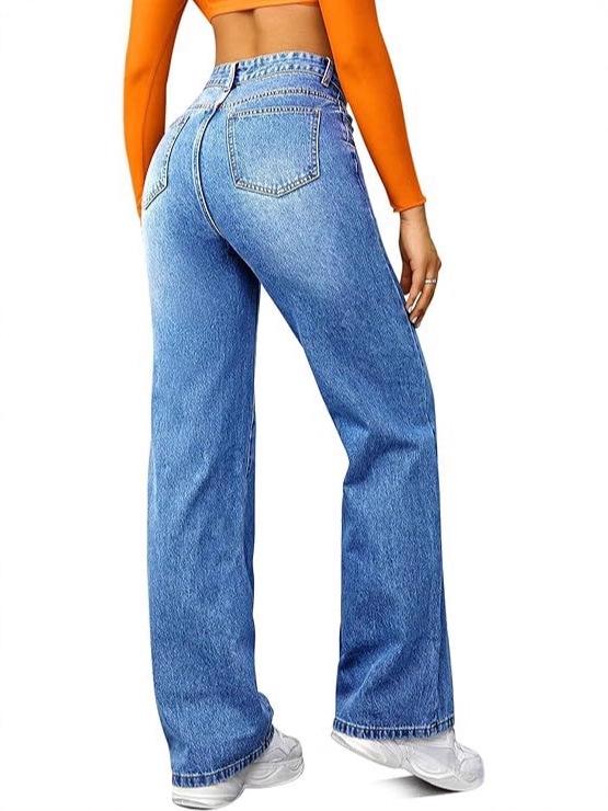 Women's High-Waisted Retro Straight-Leg Jeans - Slimming Loose Fit, Petite Floor-Length