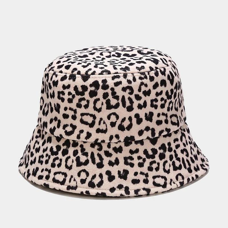 New Women Woolen Bucket Caps Trendy Cow Pattern Outdoor Travel Sun Hat Protection Fisherman Cap Fashion Shading Panama Hats