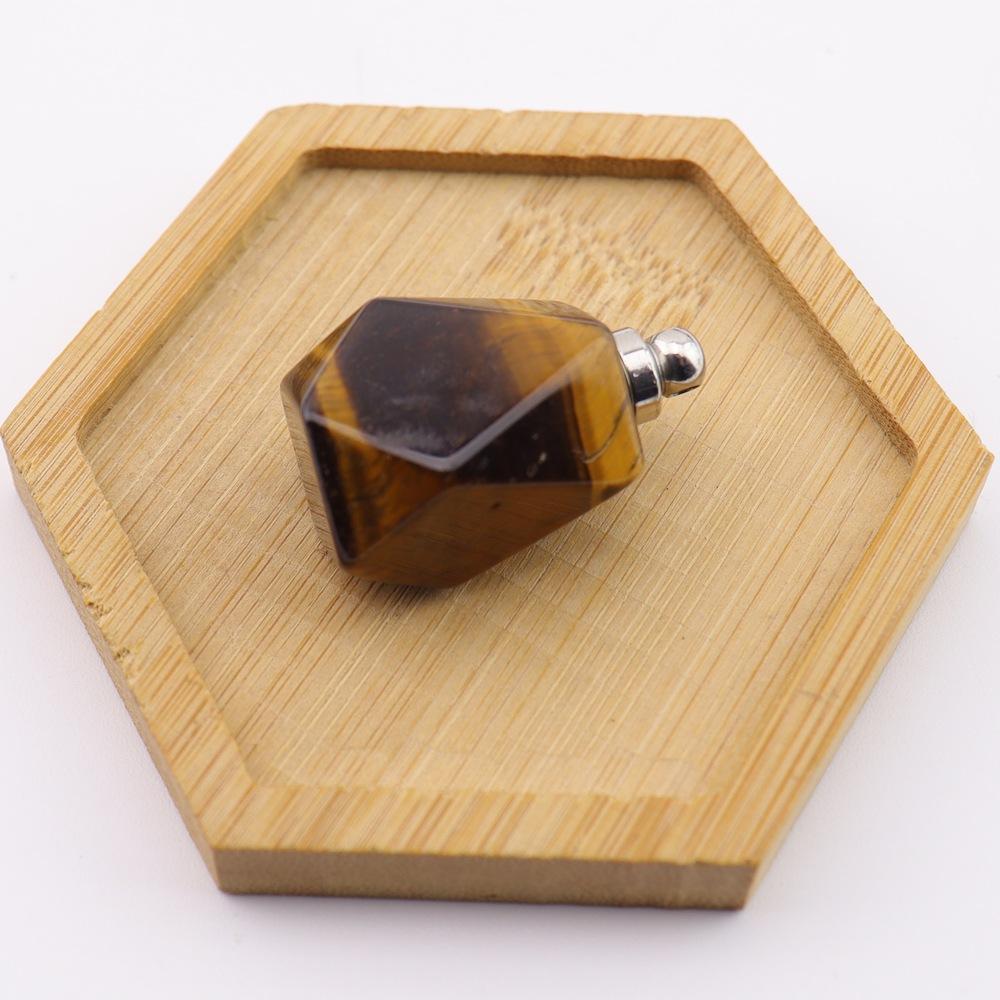 Natural Crystal Rough Stone Polyhedral Perfume Bottle Pendant Rough Stone Polished Crystal Essential Oil Bottle Necklace N769