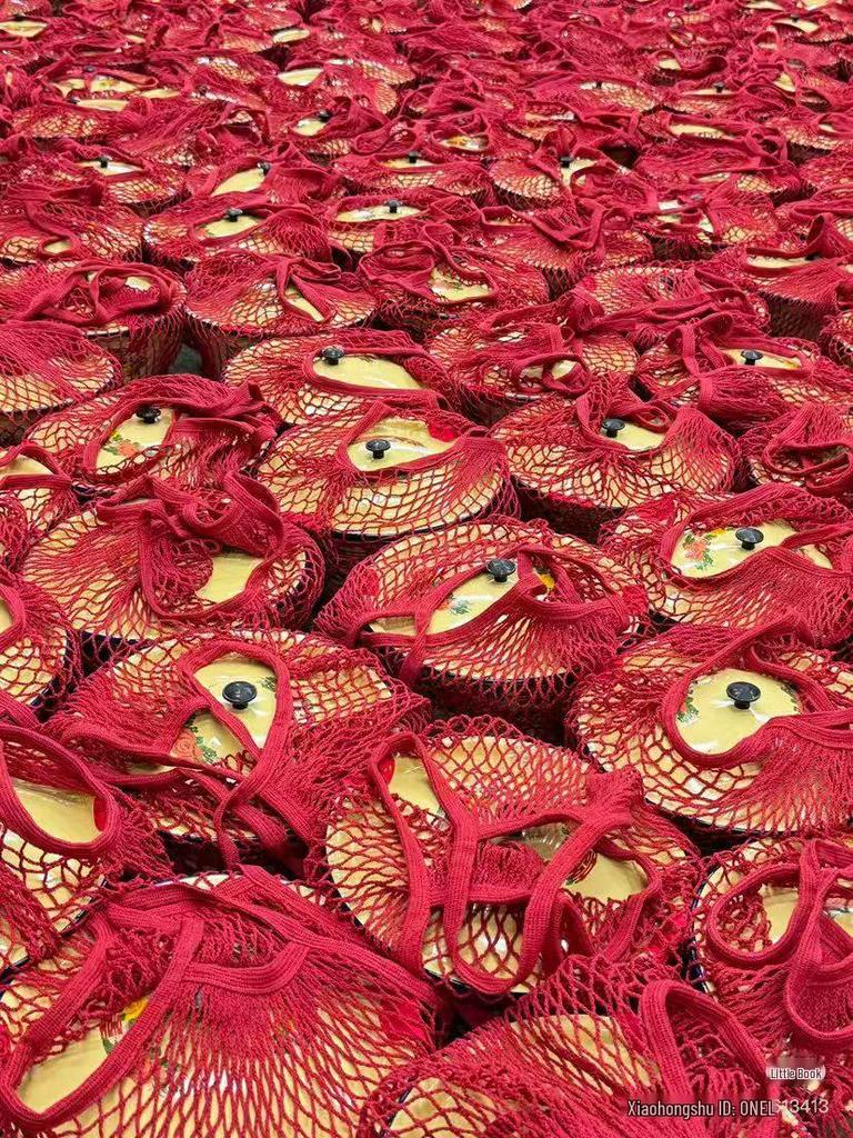 Beige Handheld Woven Mesh Shopping Bag - Polyester Cotton, Fruit Shoulder Tote