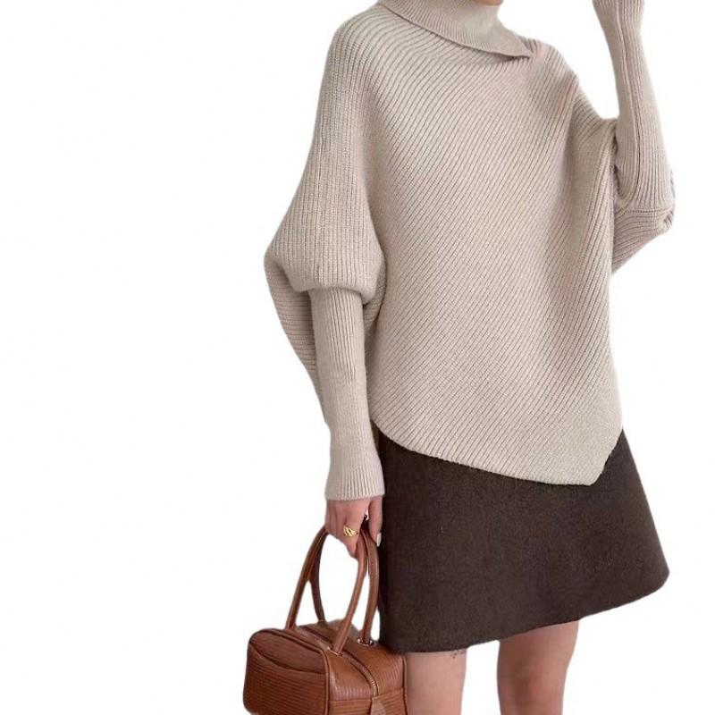 Womens Oversized High Neck Knit Sweater With Batwing Sleeves Korean Style Layering Top Winter