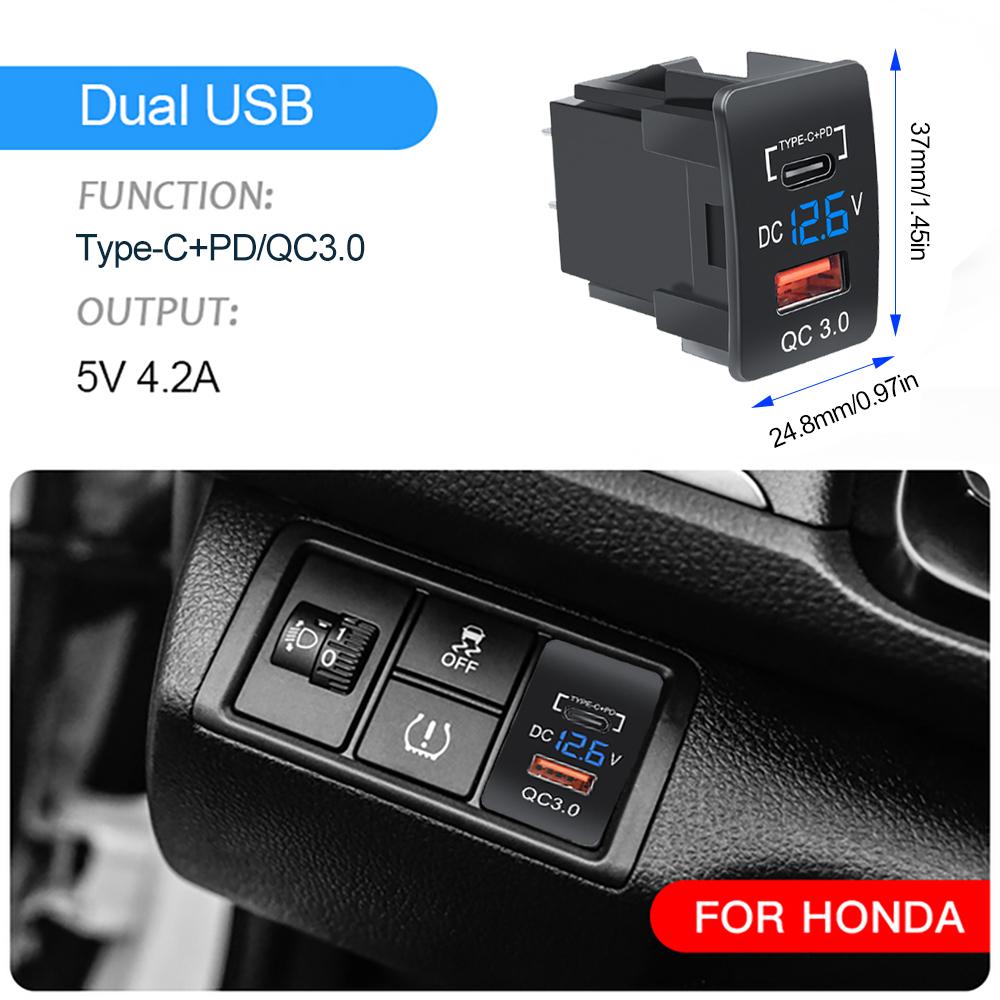 12V Car Cigarette Lighter Socket Auto Charger QC3.0 PD Dual USB 33x23mm 40x22mm Outlet Special Use for Toyota USB Port Socket
