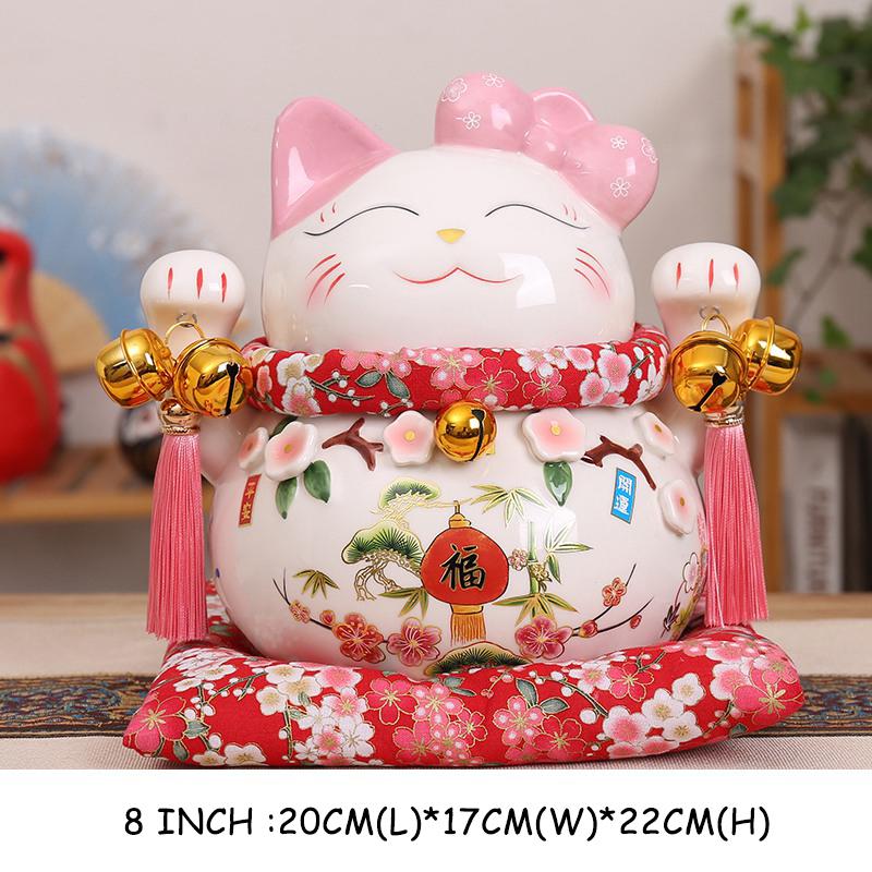 Ceramic Lucky Cat Money Bank Maneki Neko Fortune Cats Porcelain Happy Smiling Cat Figure Feng Shui Decor Ornament