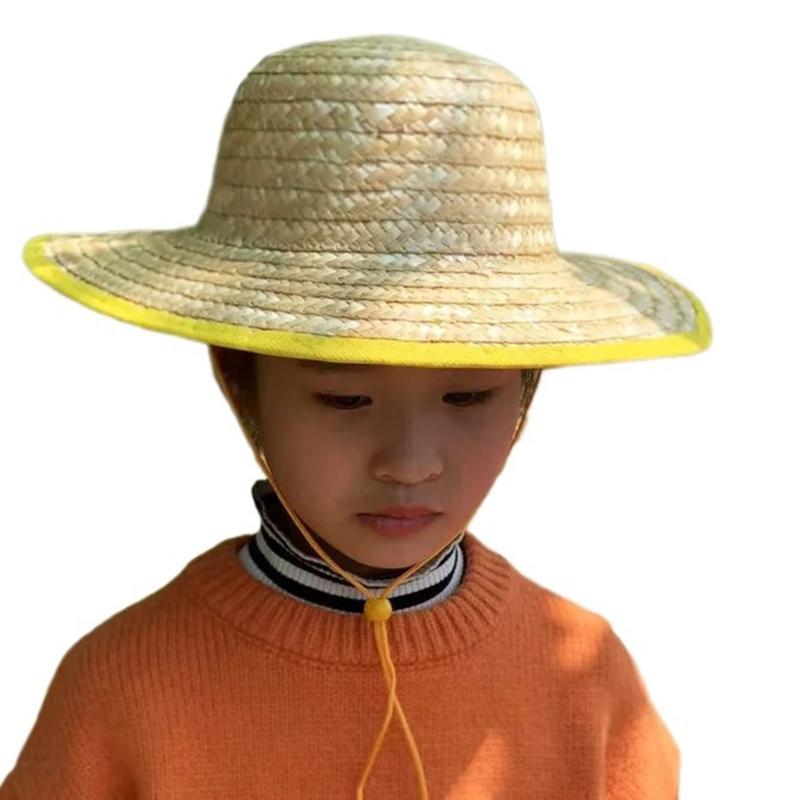Cappello a visiera con tesa larga per bambina bambino unisex uncinetto paglia naturale cappello da contadino per bambini cappello Panama cappello a visiera per bambini