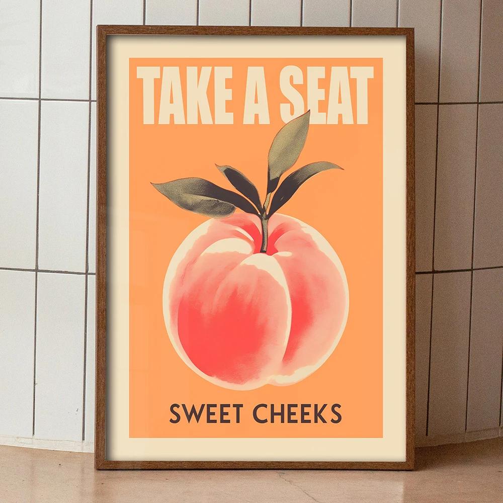 

1PC Take a Seat Sweet Cheeks Posters Canvas Painting Pink Peach Pictures and Prints Wall Art for Home Bedroom Decor Frameless 21X30CMNo Framed