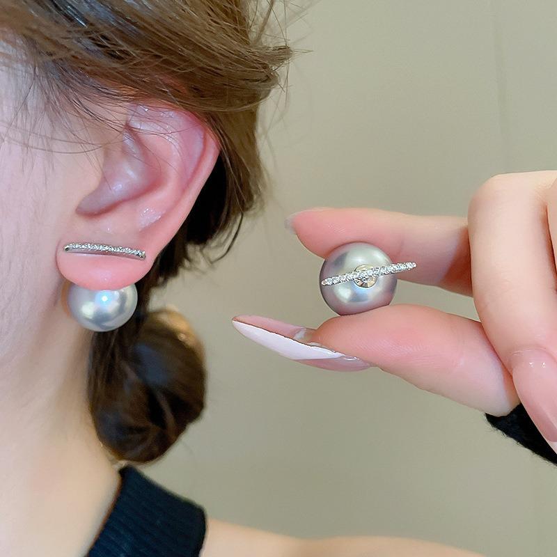 Silver Needle Zircon Flower Pearl Stud Earrings Exquisite Light Luxury High-end Earrings Niche White Versatile Earrings